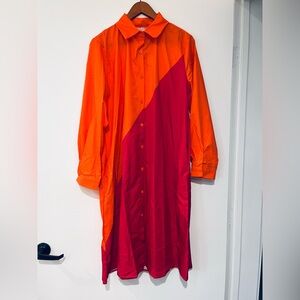 Colorblick orange pink button down dress